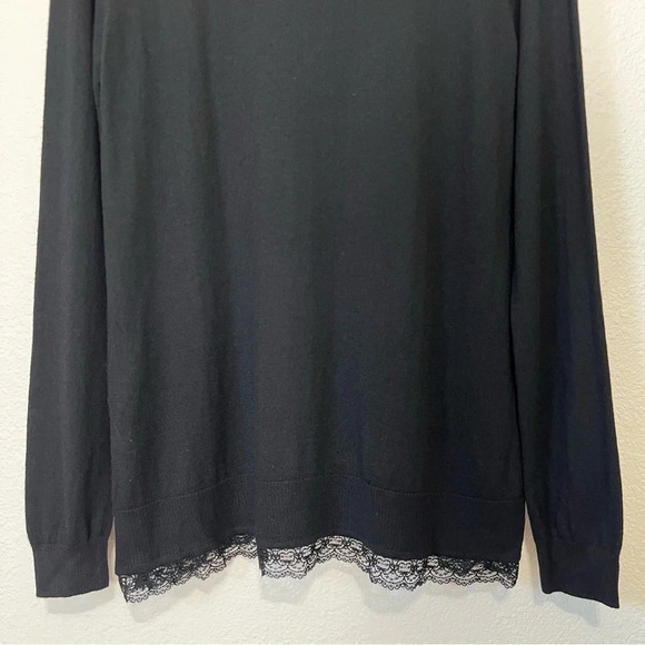 Elena Miro Color Black Lace Trim Wool Blend Cowl Neck Sweater in Black & Cream - Picture 14 of 14